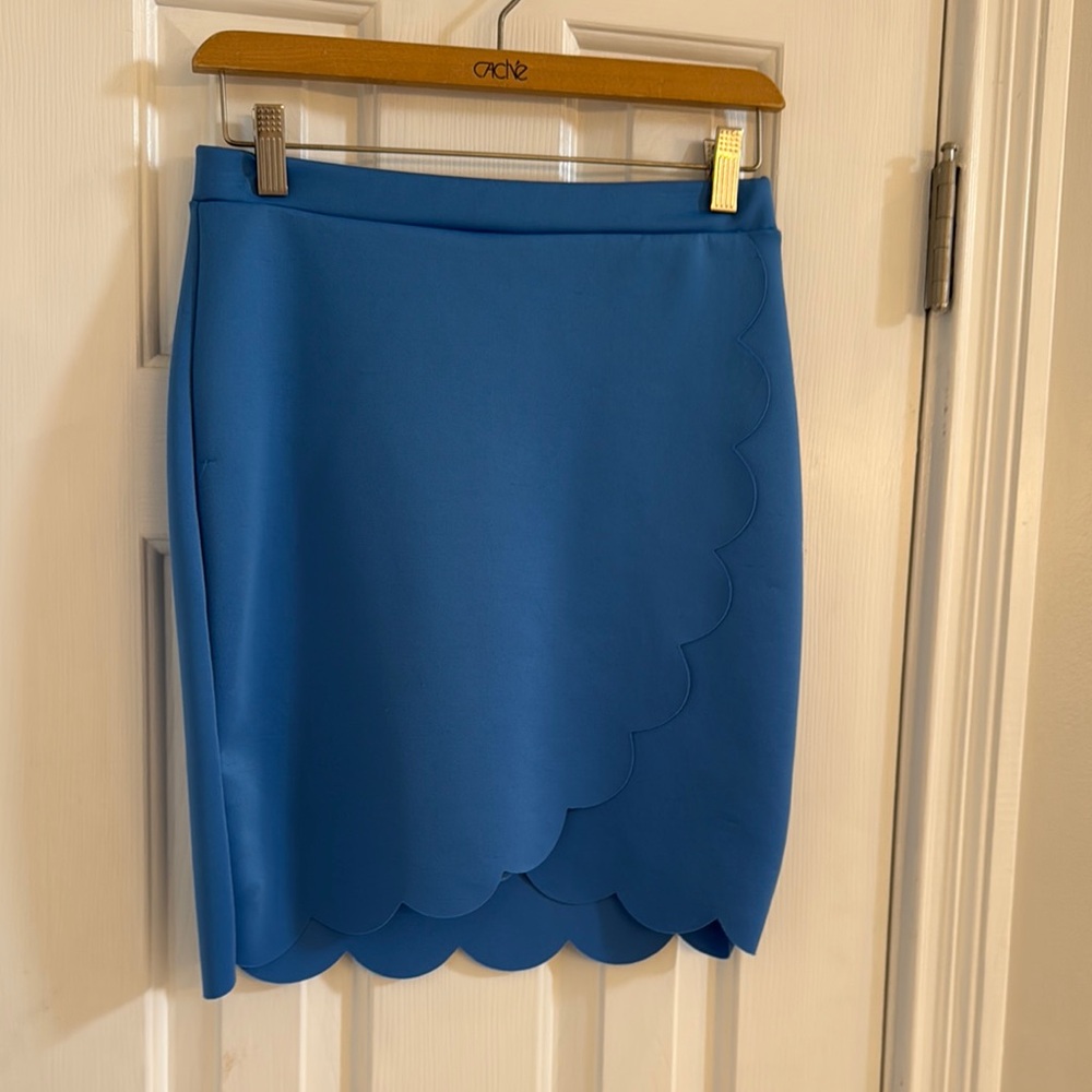 Soprano Blue Mini Bodycon Skirt w/ Scalloped Side & Scalloped Bottom
